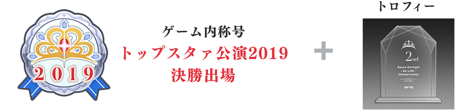 ゲーム内称号「トップスタァ公演2019 決勝出場」＋トロフィー