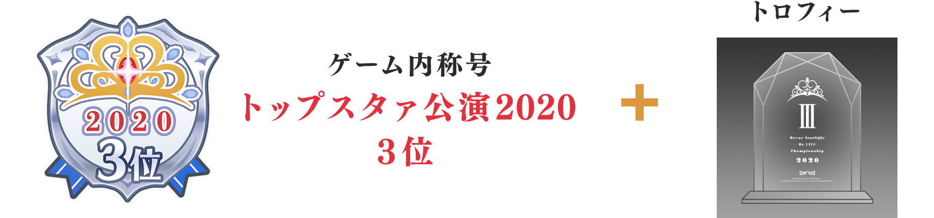 ゲーム内称号「トップスタァ公演2020 決勝出場」＋トロフィー